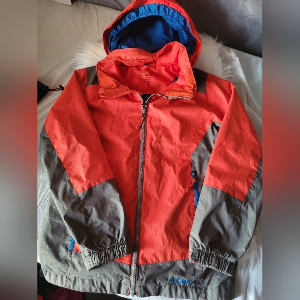 L.L. Bean Kids Raincoat in Orange and Gray,  Size M 10-12
